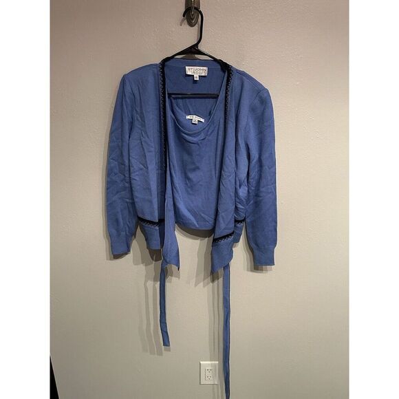 St John Womens Size 8 Knit Cardigan With Tank 2 Piece Set Blue - Picture 1 of 6